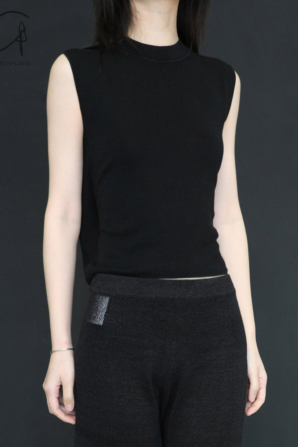 SWAYING/KNIT Silk Cashmere Back Hollow Vest SW24SS1T13 Black PS75